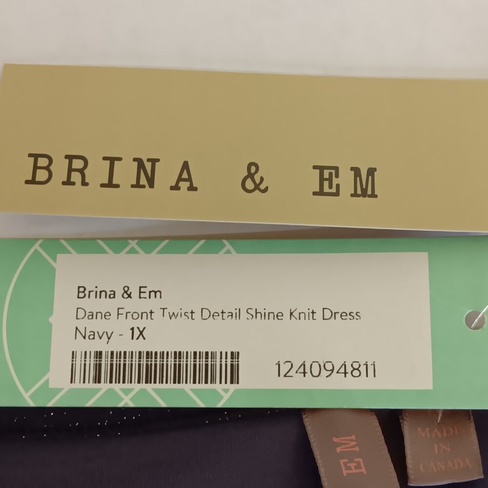 Brina & Em Women's Navy Dane Front Twist Detail Shine Knit Dress Size 1X - Picture 8 of 10